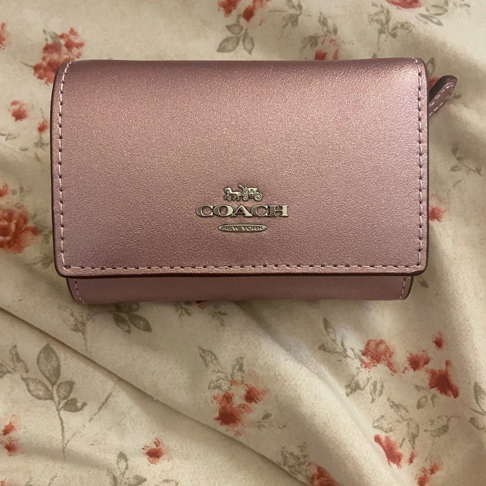 Coach Pink Compact Wallet with Signature Logo